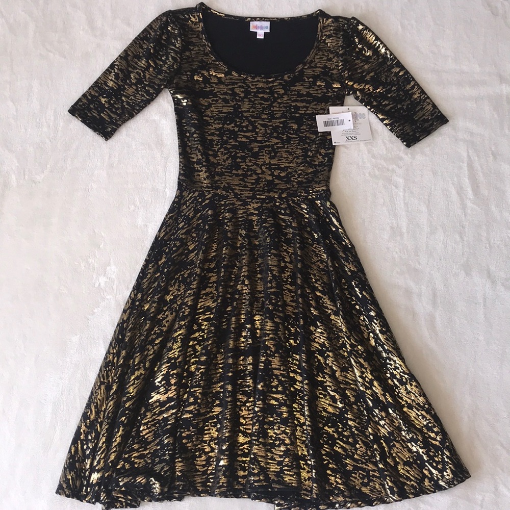 LuLaRoe Elegant Nicole Metallic Gold Crackle